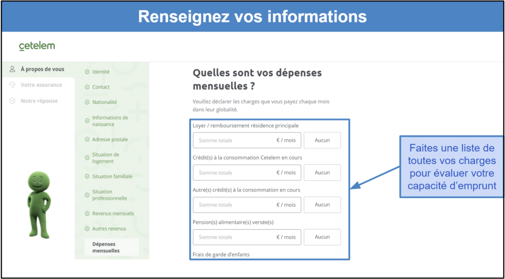 Étape 2&nbsp;: Saisissez vos informations personnelles, professionnelles et patrimoniales