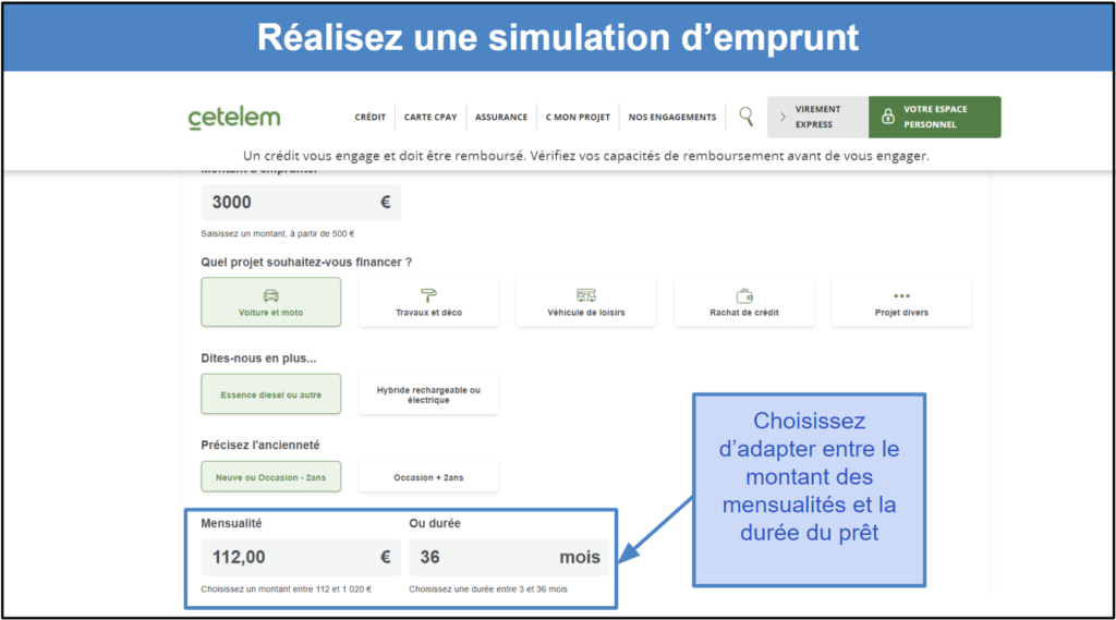 Étape 1&nbsp;: Réalisez une simulation depuis le site de l’organisme sélectionné